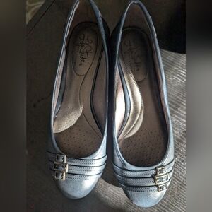 LifeStride Soft System Ballet Pumps Navy Blue Leatherette Strap Details Size 8